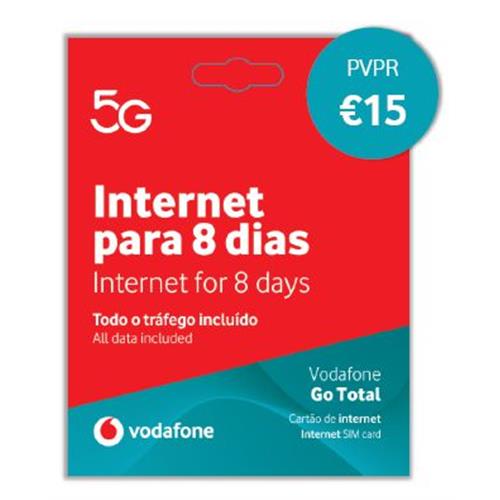 CARTÃO VODAFON.DADOS GO 8 DIAS 15,00